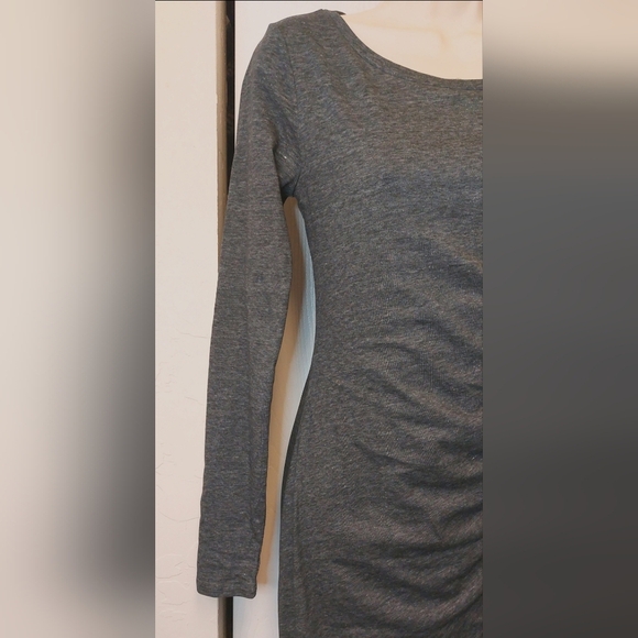 Leith NWT Size Small Grey Ruched Long Sleeve Bodycon Midi Dress Office Date Chic - Picture 4 of 11